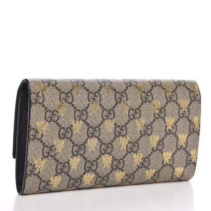 Gucci GG Supreme Monogram Bees Continental Wallet Beige Oro Black 3 of 8