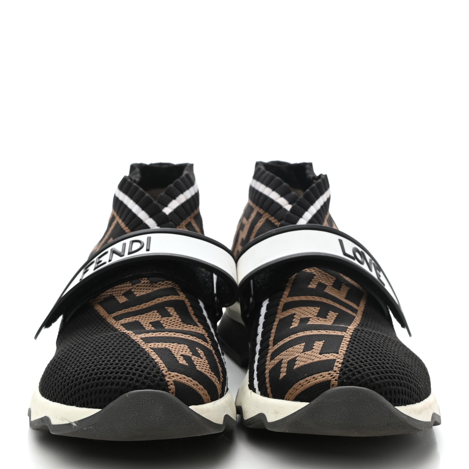 Fendi Stretch Yarn FF Stiff Band Rockoko Sneakers 38 Black White Tobacco 8 of 8