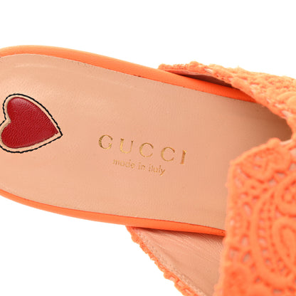 Gucci Lace Malaga Kid Womens Princetown Slippers 37.5 Orange Fluo Skin Rose 7 of 10