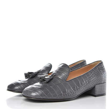 Chanel Alligator CC Mocassins Loafers 38.5 Grey 3 of 9