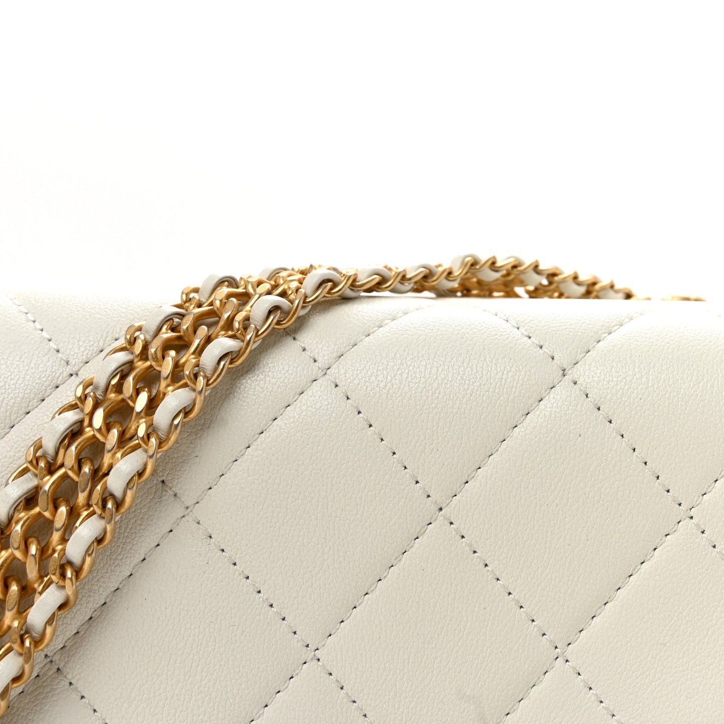 Lambskin Quilted Small CC Crystal Logo Chain Flap White