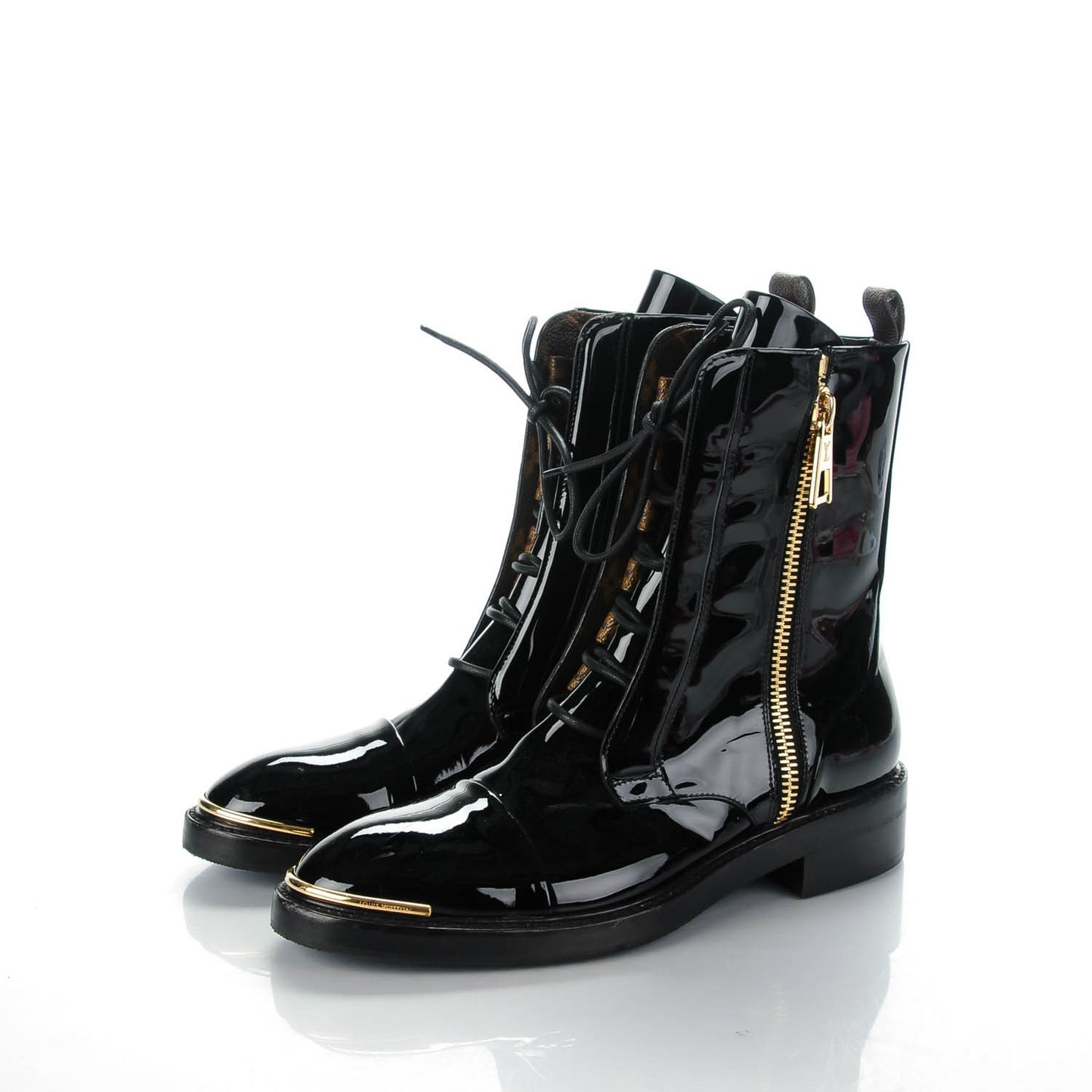 Patent Calfskin Monogram Macadam Ranger Combat Boots 38.5 Black