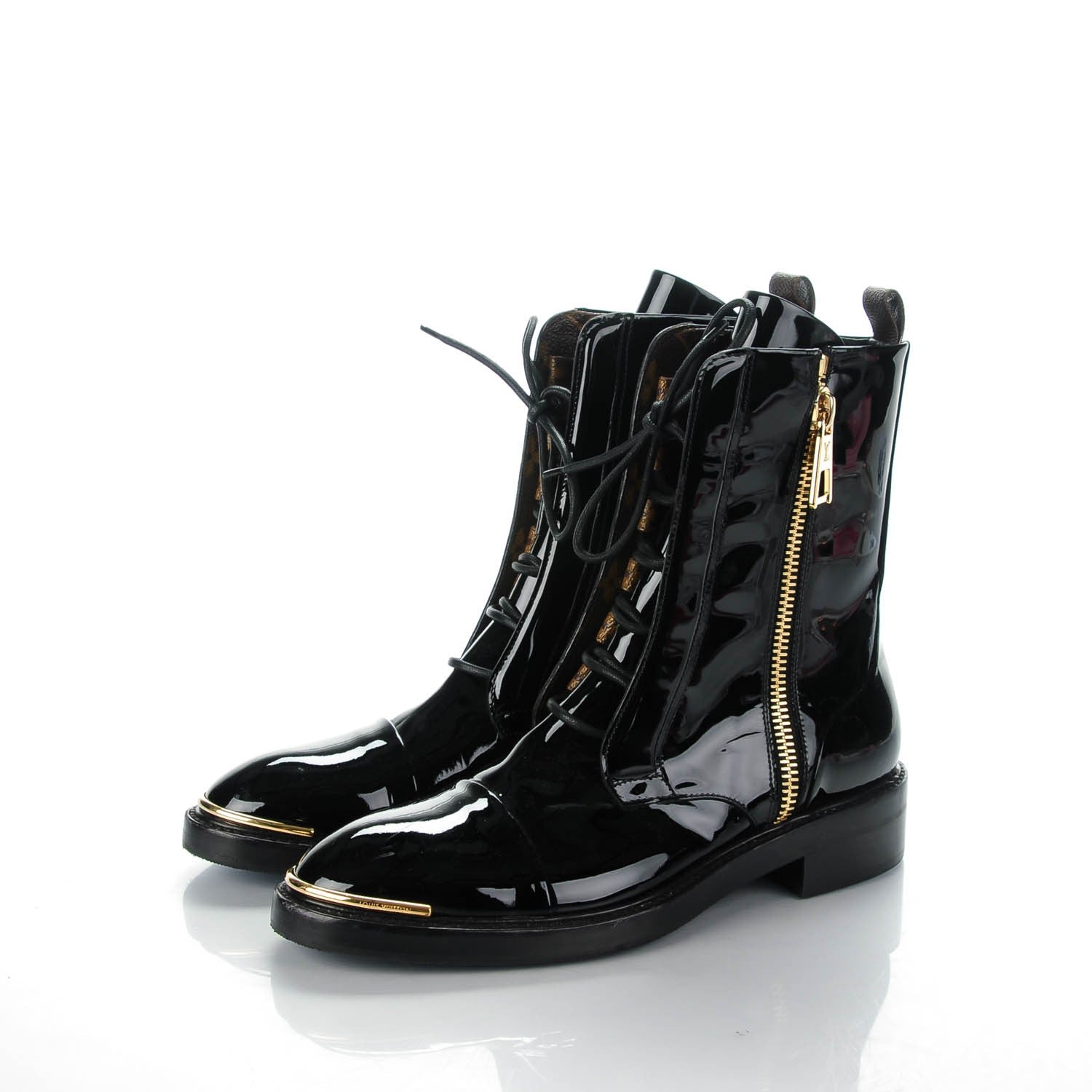 Louis Vuitton Patent Calfskin Monogram Macadam Ranger Combat Boots 38.5 Black 3 of 6