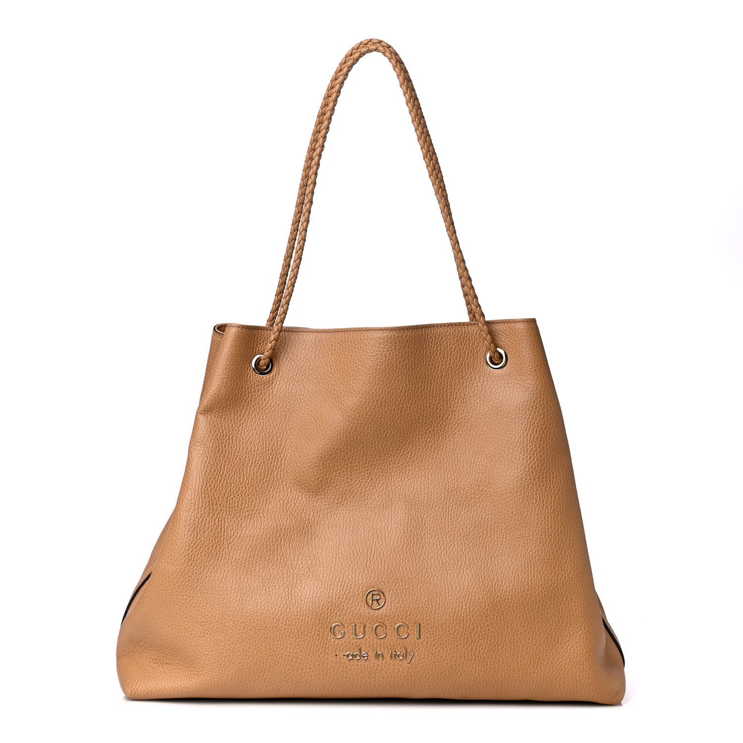Calfskin Large Gifford Braided Handle Tote Camel