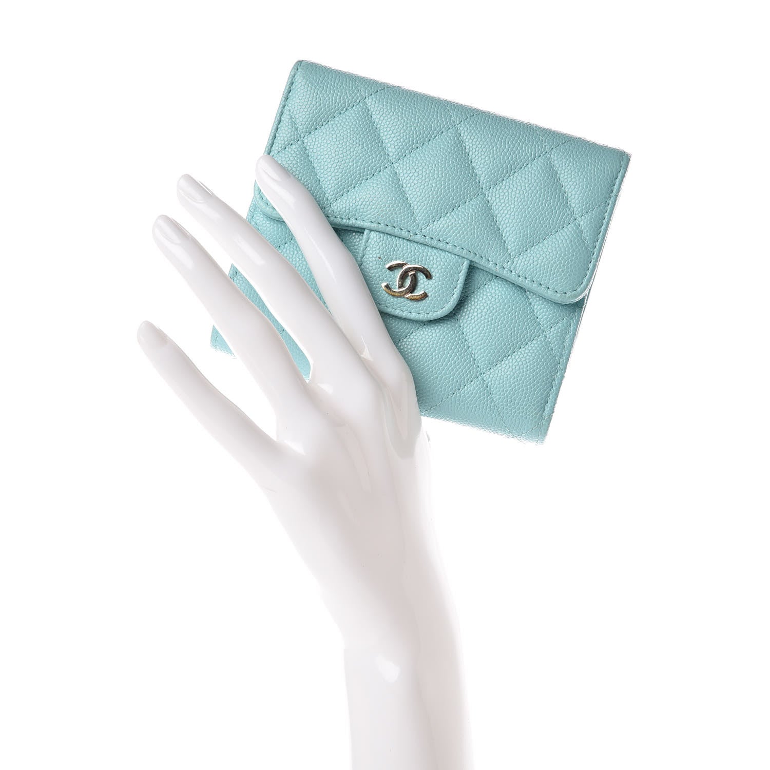 Chanel Caviar Quilted Compact Flap Wallet Light Blue 2 of 11