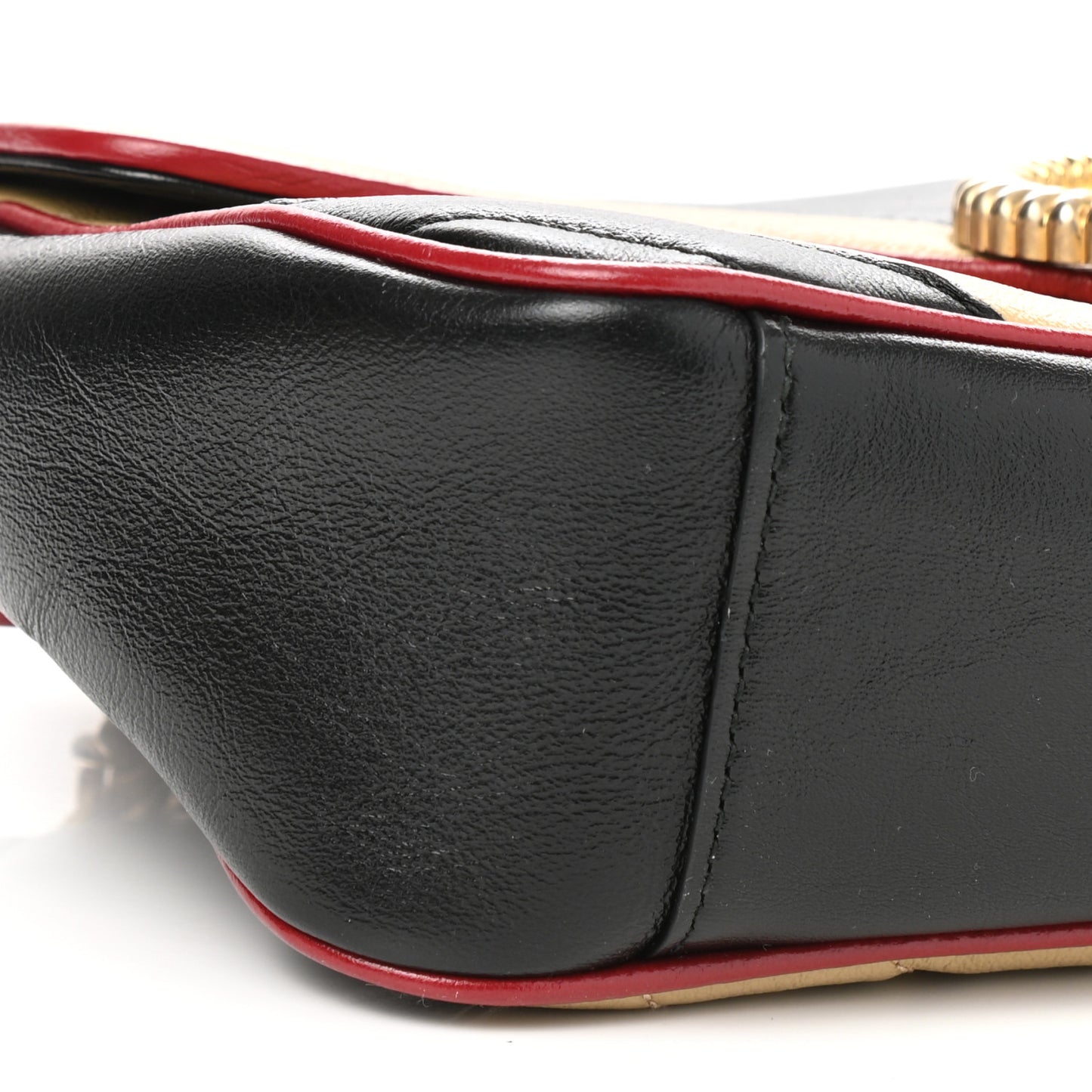 Vintage Effect Calfskin Matelasse Diagonal Striped Small Torchon GG Marmont Shoulder Bag Black Beige