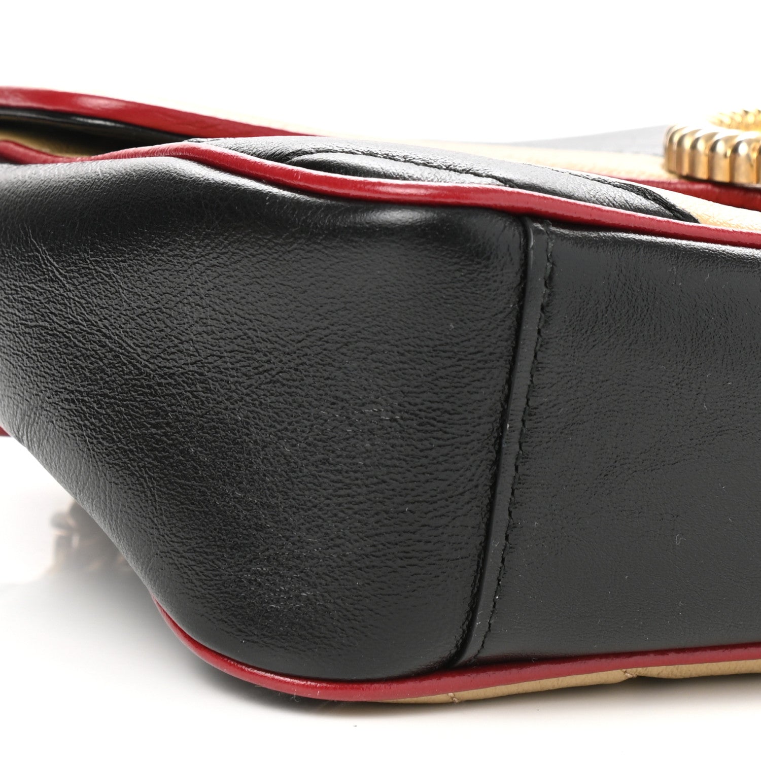 Gucci Vintage Effect Calfskin Matelasse Diagonal Striped Small Torchon GG Marmont Shoulder Bag Black Beige 10 of 11