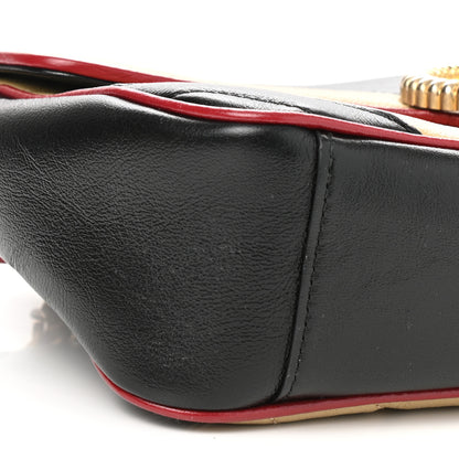 Gucci Vintage Effect Calfskin Matelasse Diagonal Striped Small Torchon GG Marmont Shoulder Bag Black Beige 10 of 11