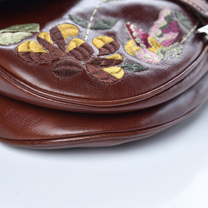 Christian Dior Calfskin Embroidered Romantic Flowers Saddle Bag Brown 8 of 14