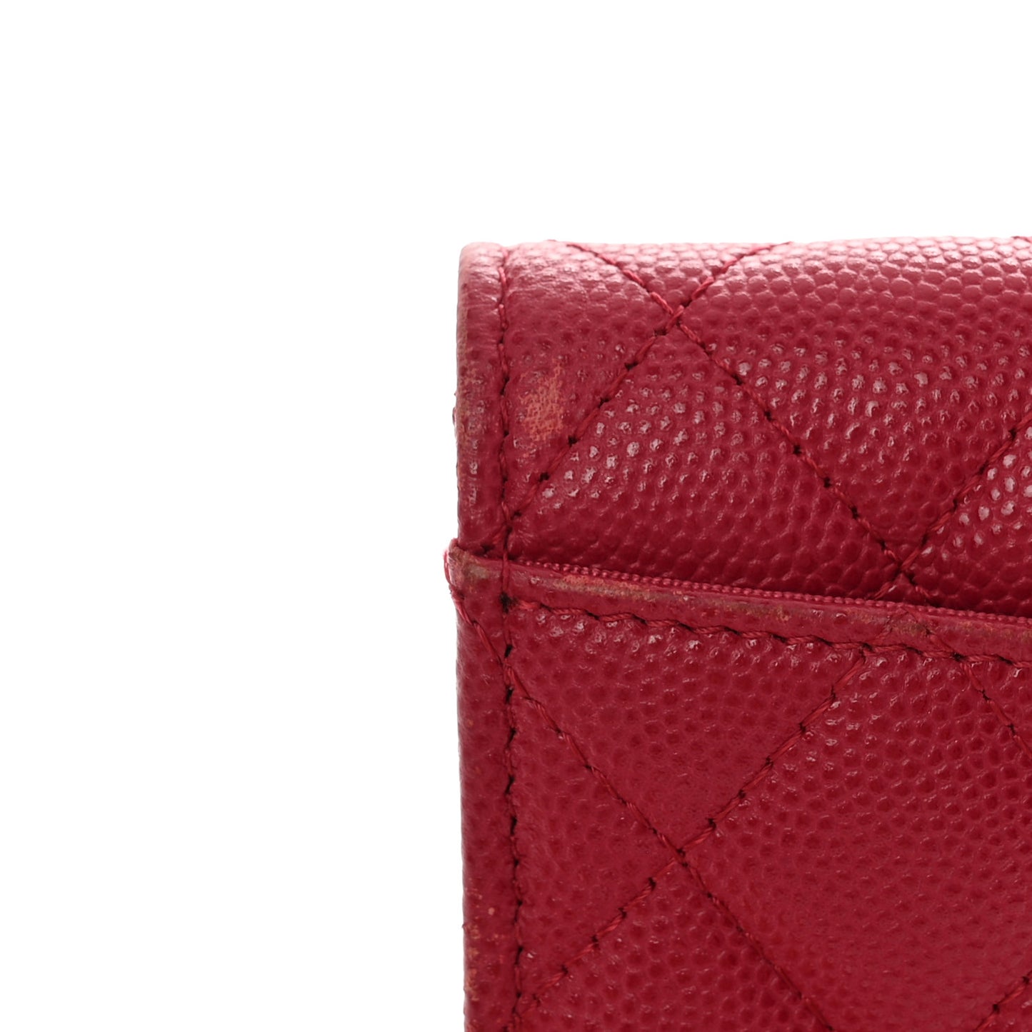 Caviar Quilted Flap Card Holder Wallet Dark Pink