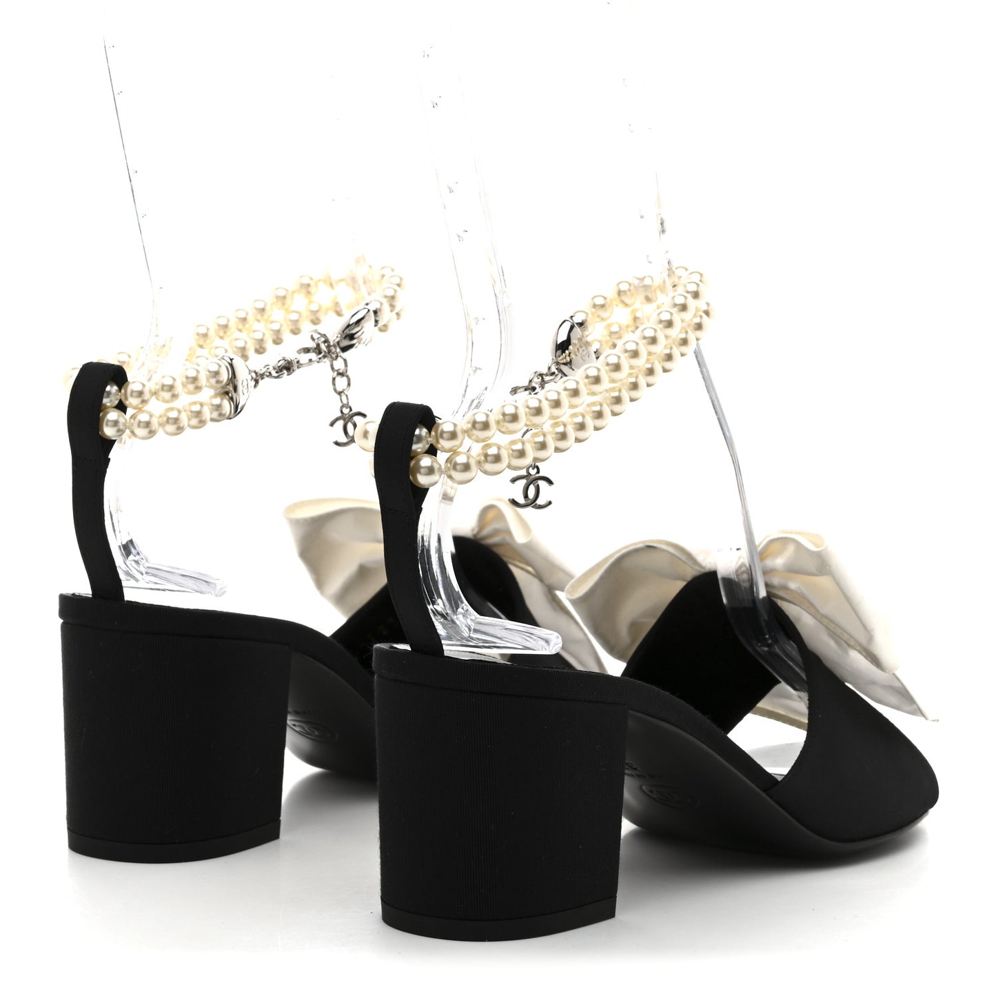 Silk Pearl Ankle Strap Sandals 37 Black White