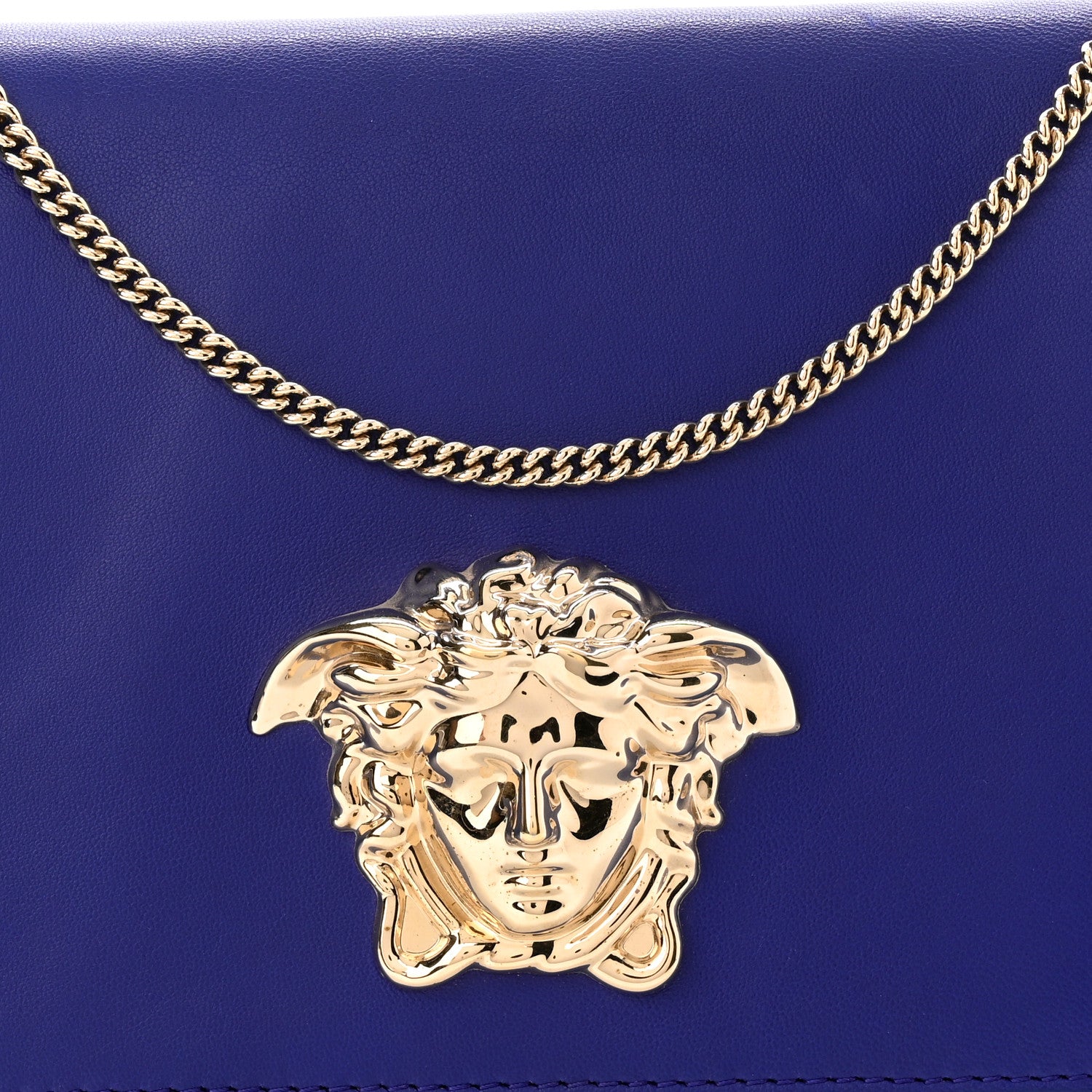 Versace Lambskin Palazzo Chain Evening Bag Blue 7 of 10