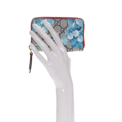 Gucci GG Supreme Monogram Blooms Zip Around Card Case Wallet Beige Blue Navy Hibiscus Red 2 of 6