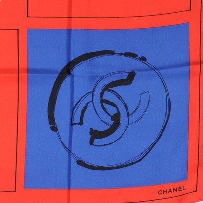 Chanel Silk CC Symbols Scarf Blue Red 3 of 5