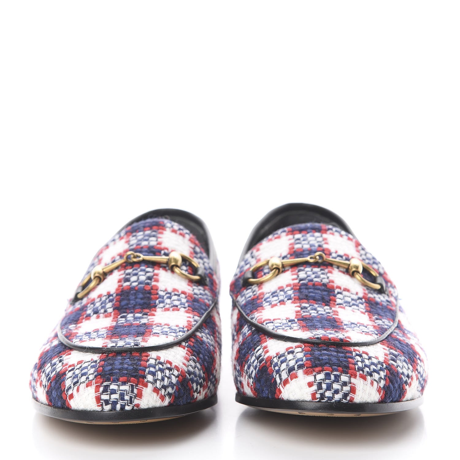 Gucci Vintage Tweed Check Horsebit Womens Jordaan Loafers 40.5 White Hibiscus Red Marine 3 of 14