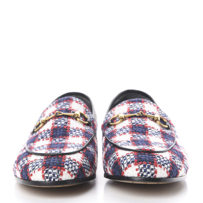 Gucci Vintage Tweed Check Horsebit Womens Jordaan Loafers 40.5 White Hibiscus Red Marine 3 of 14