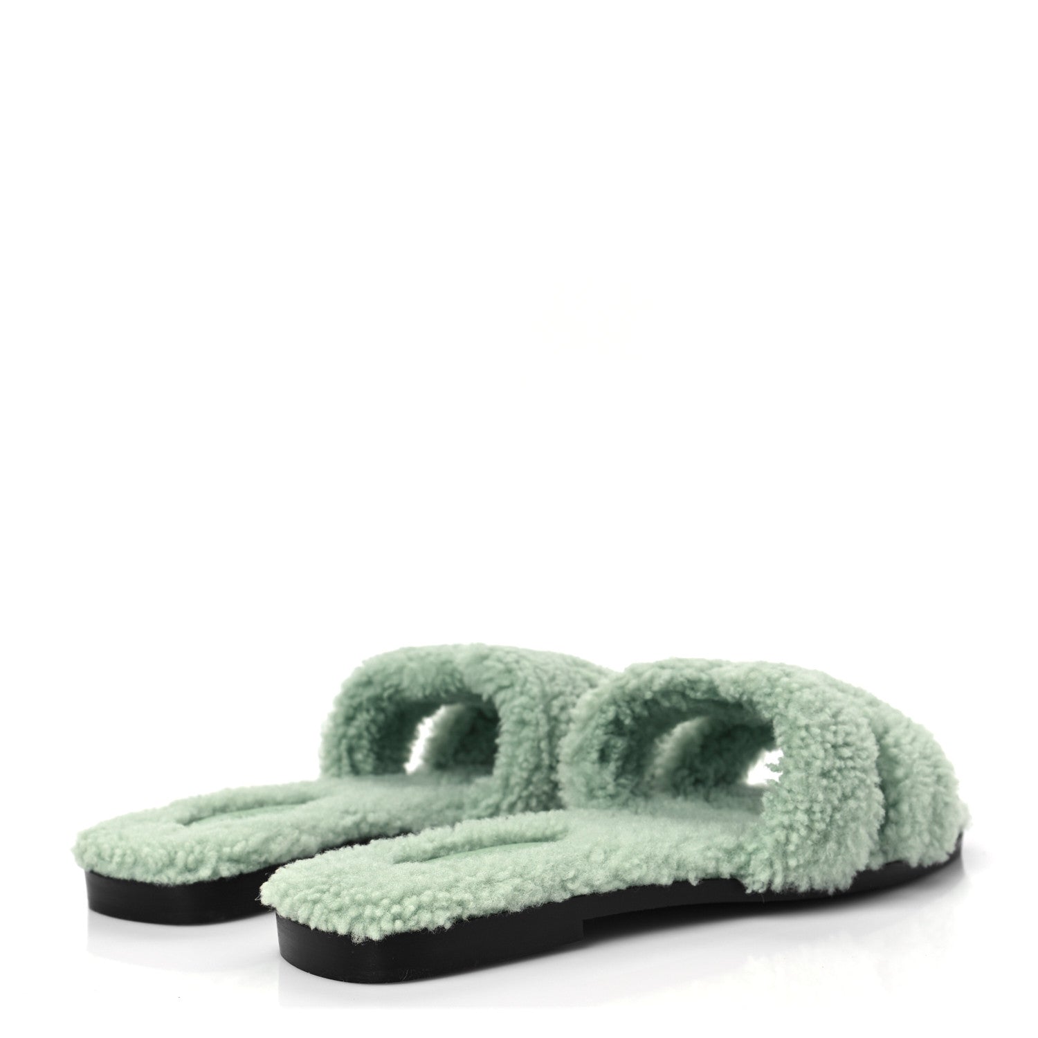 Hermes Woolskin Oran Sandals 38 Vert D'Eau 4 of 7