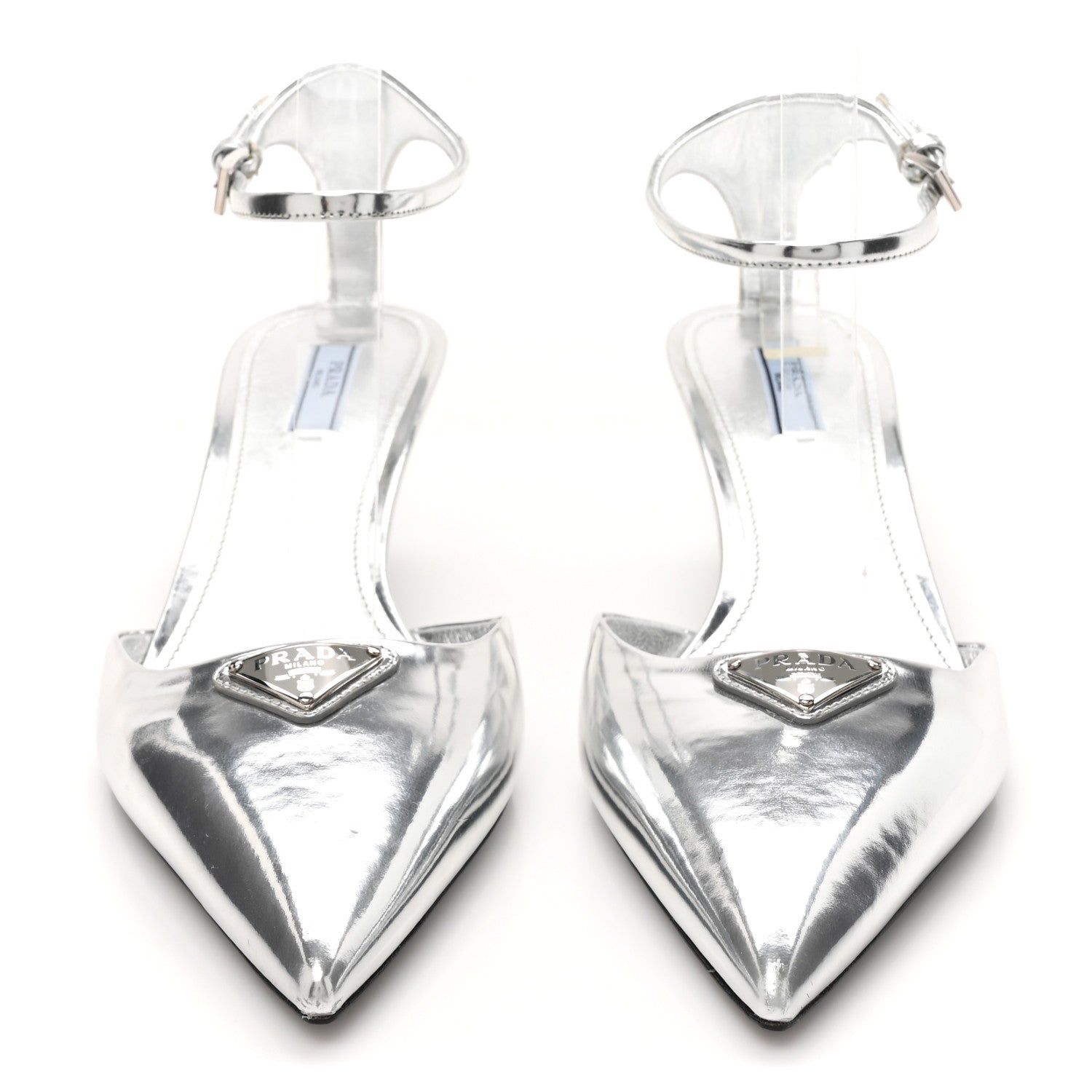 Prada Metallic Calfskin Pointed Toe Pumps 41 Argento 2 of 10