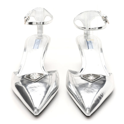 Prada Metallic Calfskin Pointed Toe Pumps 41 Argento 2 of 10