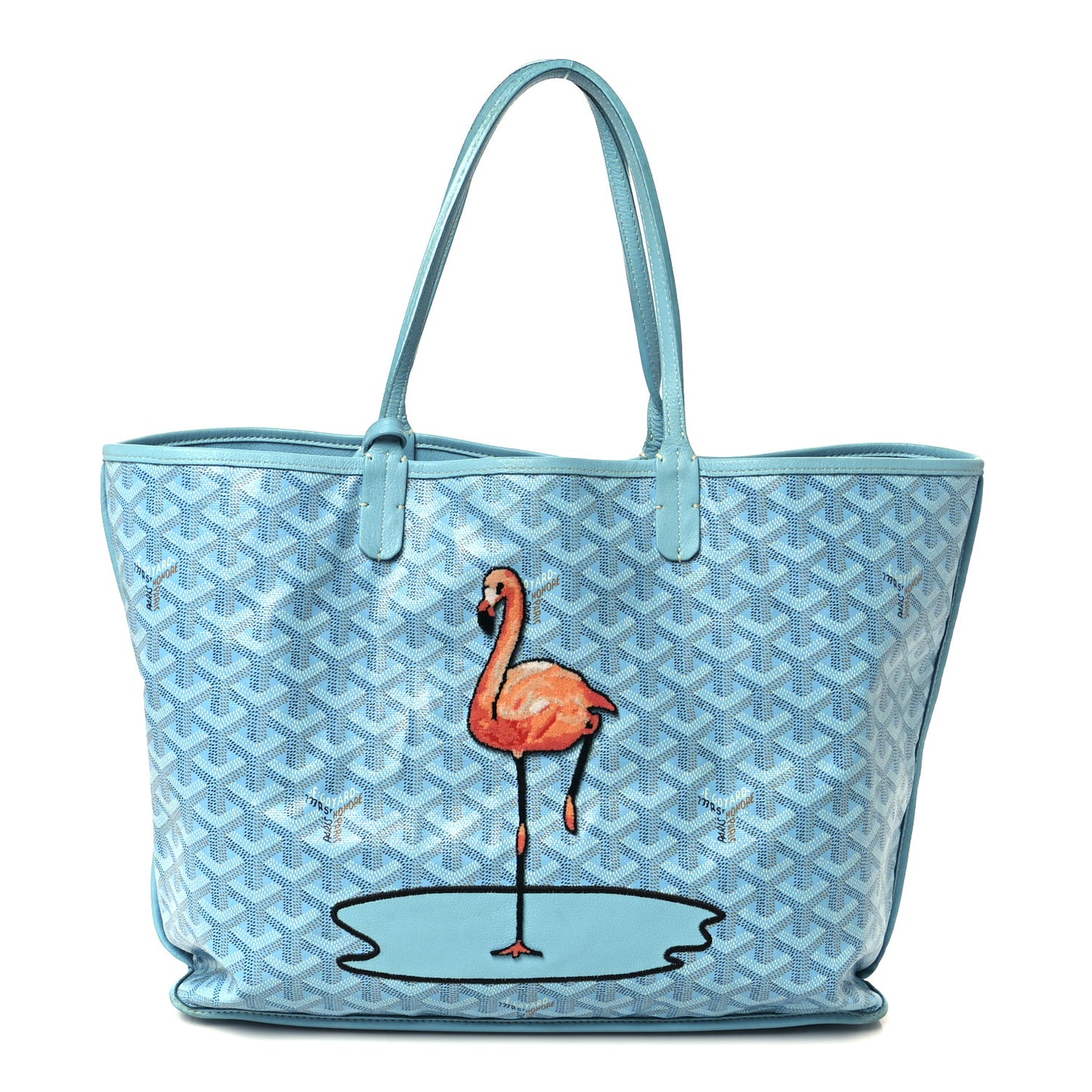 Goyardine Embroidered Flamingo Reversible Anjou PM Sky Blue