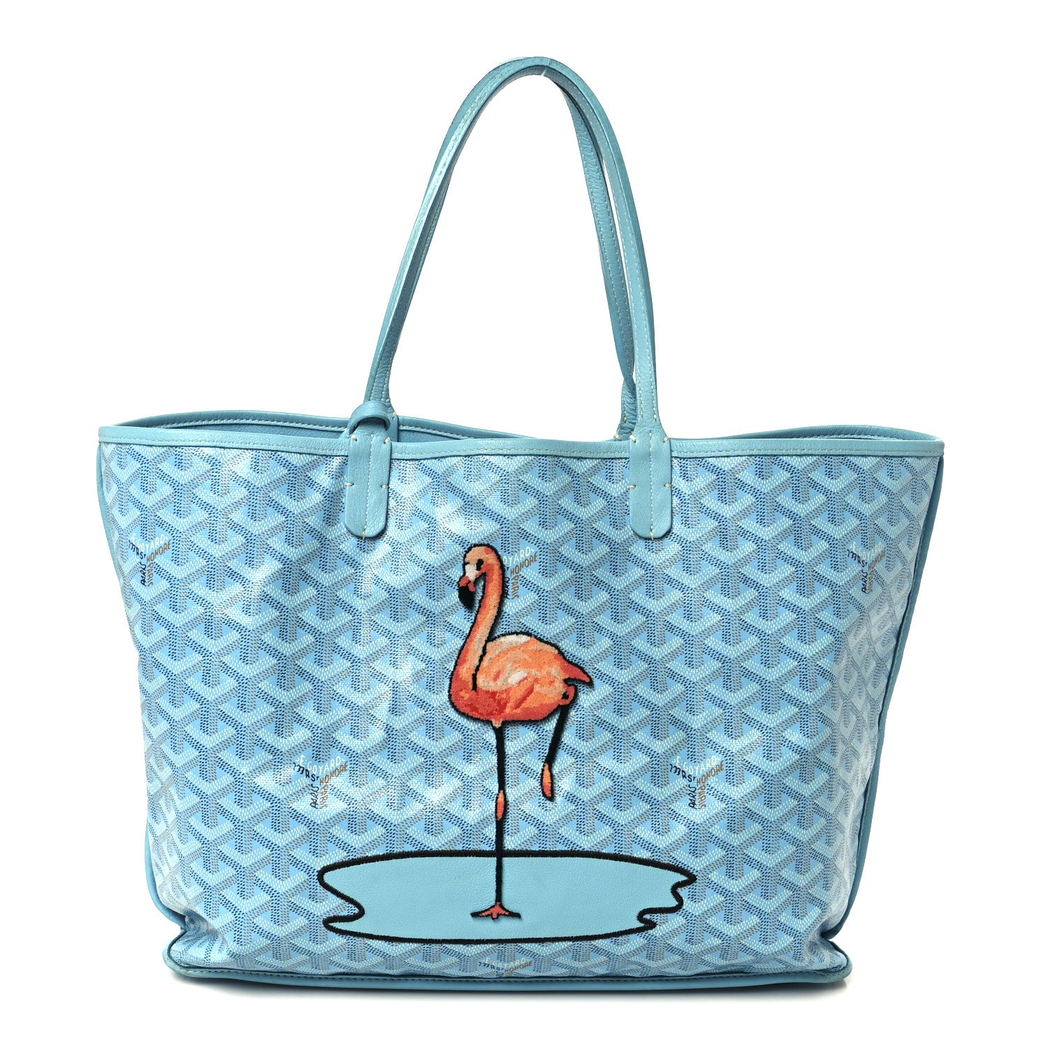 Goyard Goyardine Embroidered Flamingo Reversible Anjou PM Sky Blue 1 of 23