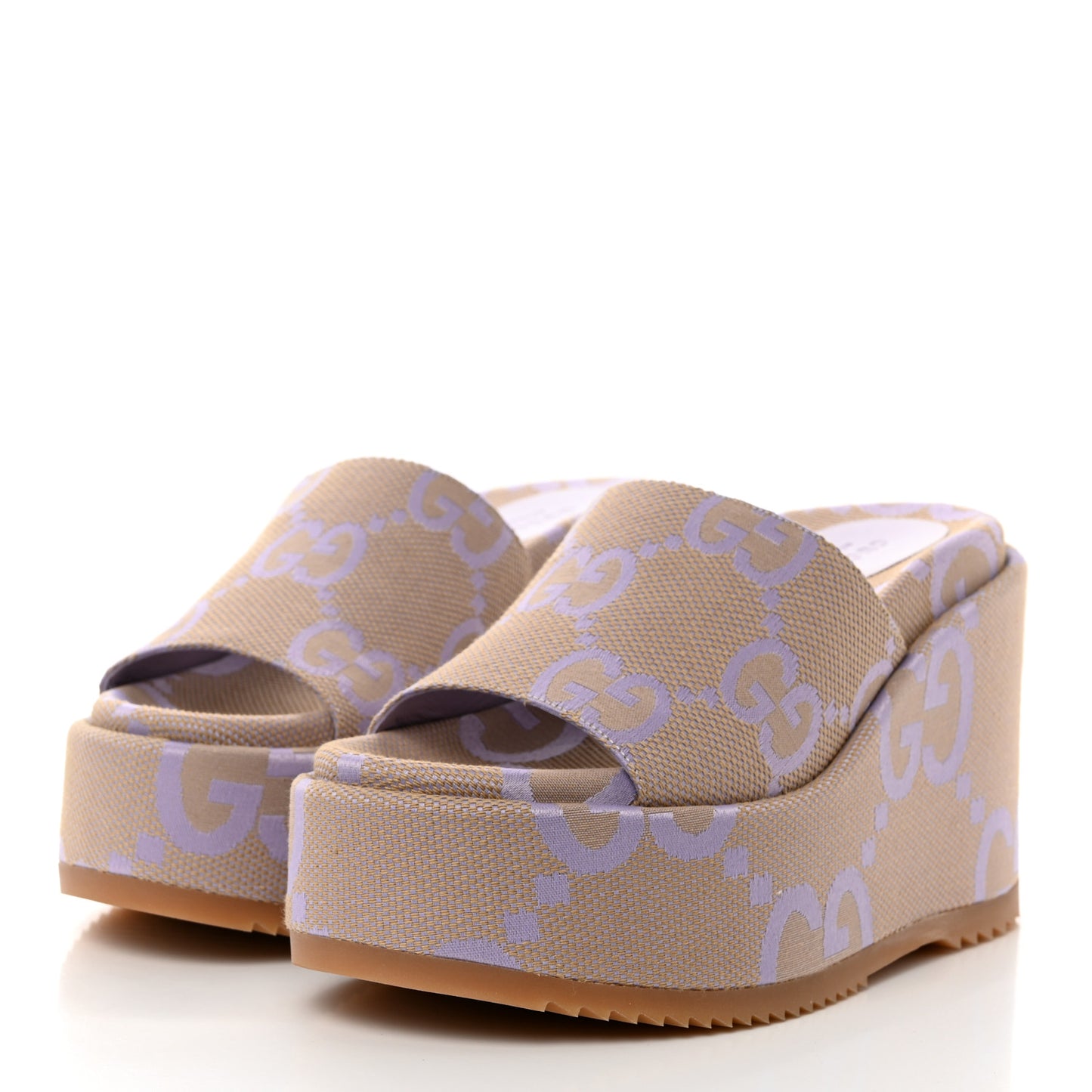 Monogram Jumbo GG Platform Slide Wedge Sandals 36 Beige Lapis