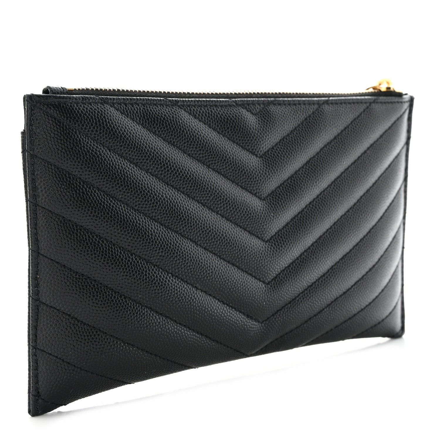 Saint Laurent Grain De Poudre Chevron Monogram Bill Pouch Black 3 of 7