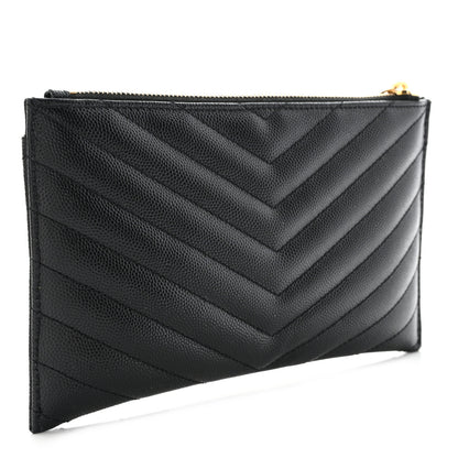Saint Laurent Grain De Poudre Chevron Monogram Bill Pouch Black 3 of 7