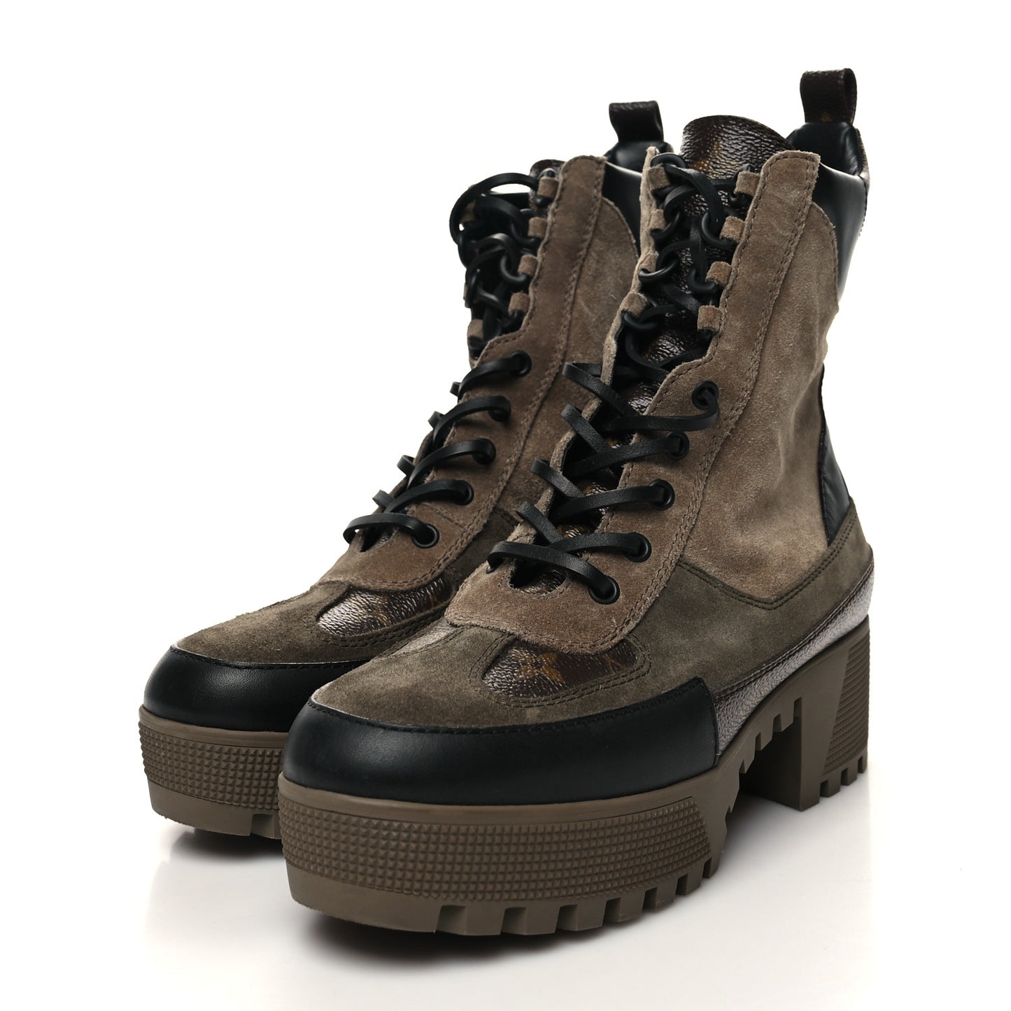 Suede Calfskin Monogram Laureate Platform Desert Boots 39 Taupe