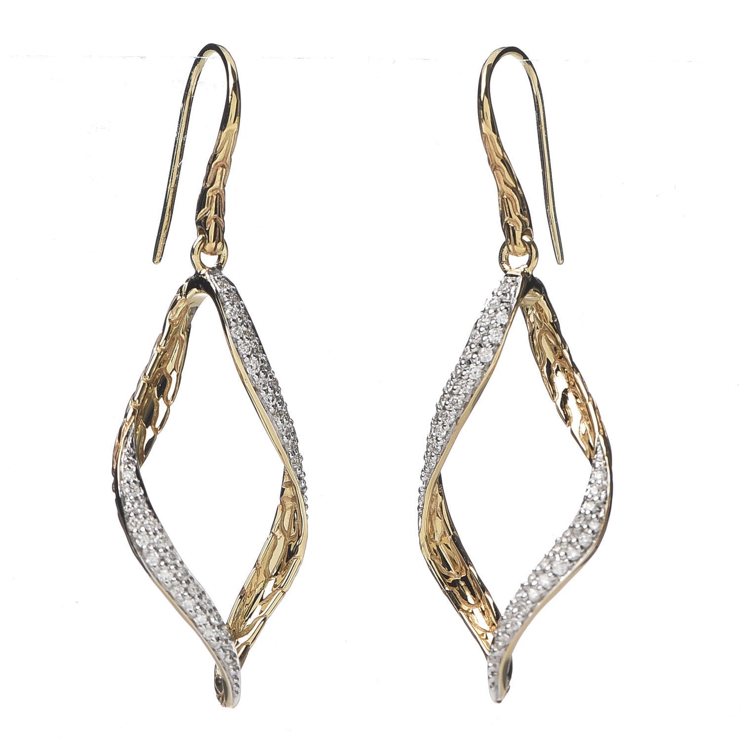 18K Yellow Gold Diamond Classic Chain Twisted Wave Drop Earrings
