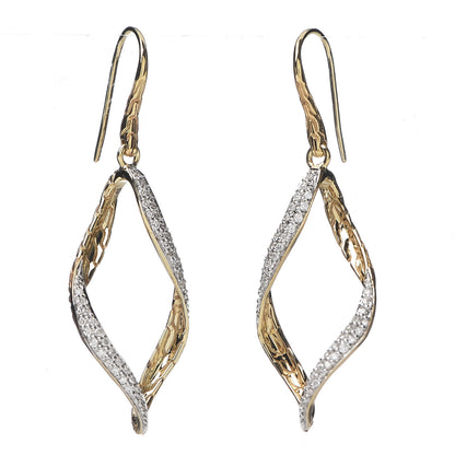 John Hardy 18K Yellow Gold Diamond Classic Chain Twisted Wave Drop Earrings 1 of 4