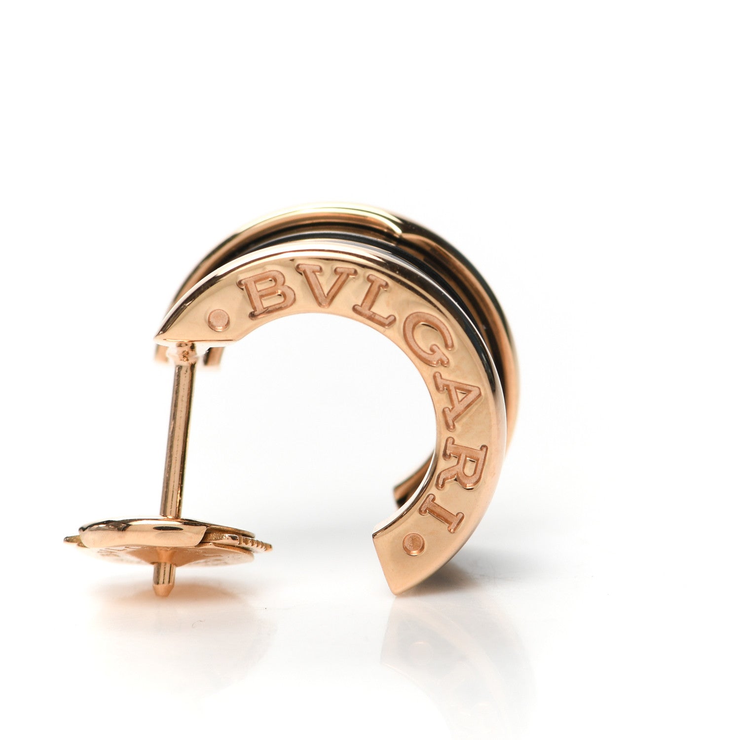 Bulgari 18K Rose Gold Ceramic Onyx B.Zero1 Hoop Earrings Black 4 of 5