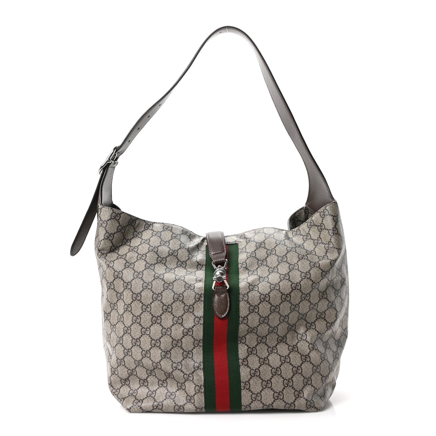 Tender GG Supreme Monogram Textured Dollar Calfskin Web Medium Jackie 1961 Crossbody Bag Beige Ebony New Acero