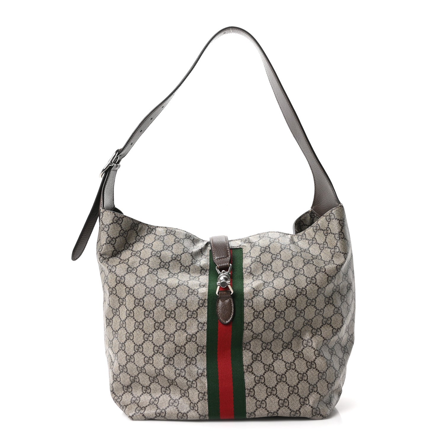 Gucci Tender GG Supreme Monogram Textured Dollar Calfskin Web Medium Jackie 1961 Crossbody Bag Beige Ebony New Acero 1 of 10