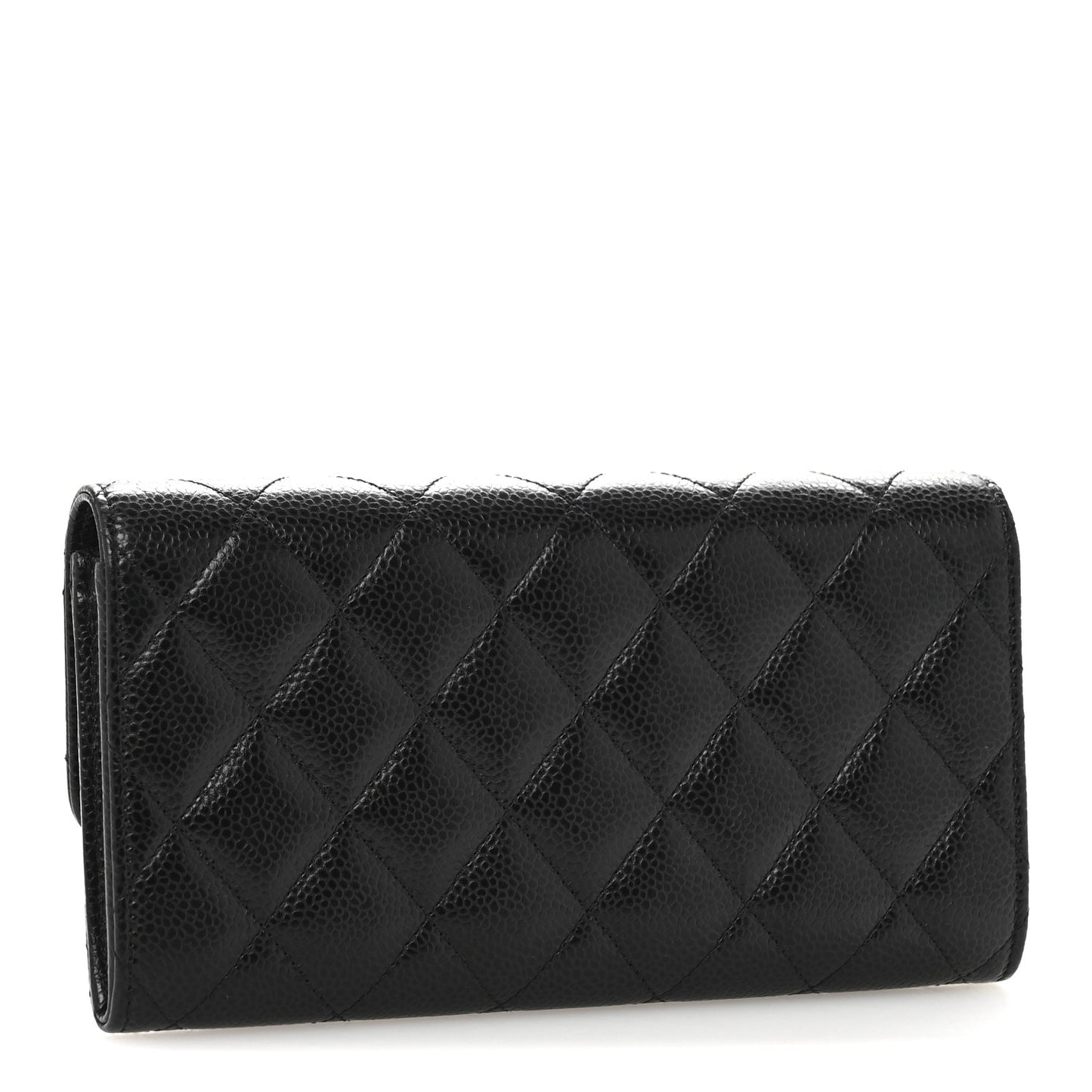 Caviar Quilted Large Gusset Flap Wallet Black