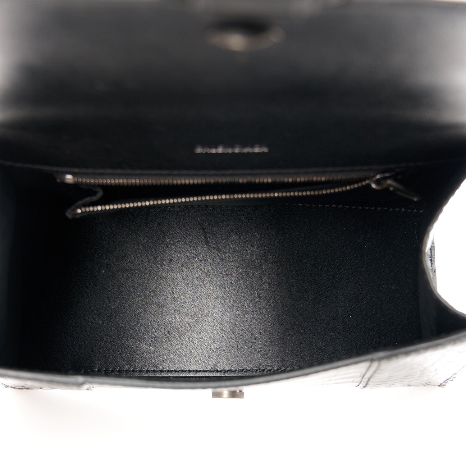 Balenciaga Shiny Calfskin Monochrome Crocodile Embossed Small Hourglass Top Handle Bag Black 5 of 10