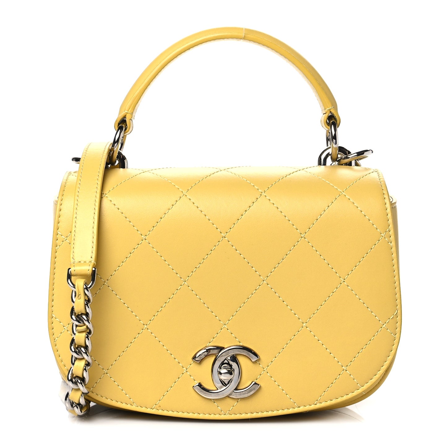Calfskin Stitched Small Ring My Bag Flap Crossbody Yellow
