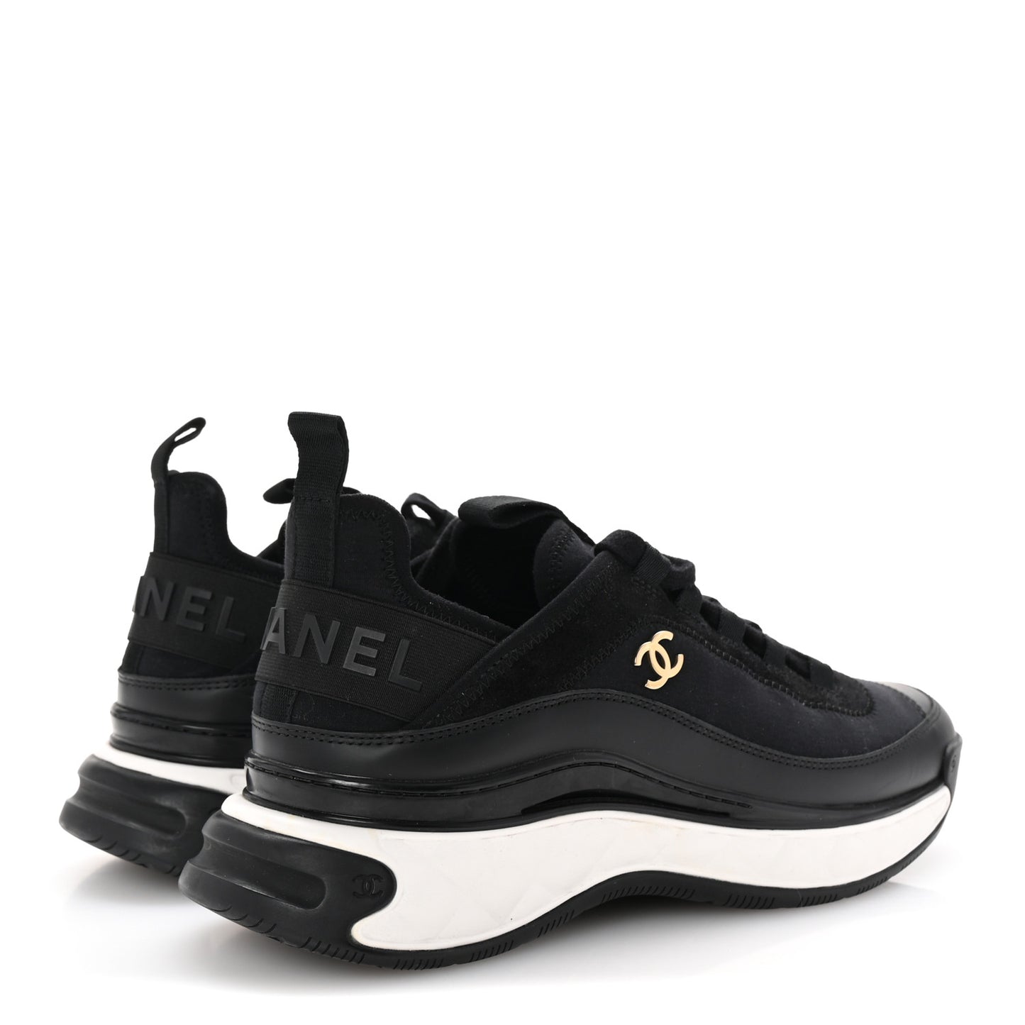Velvet Calfskin Mixed Fibers CC Sneakers 38.5 Black