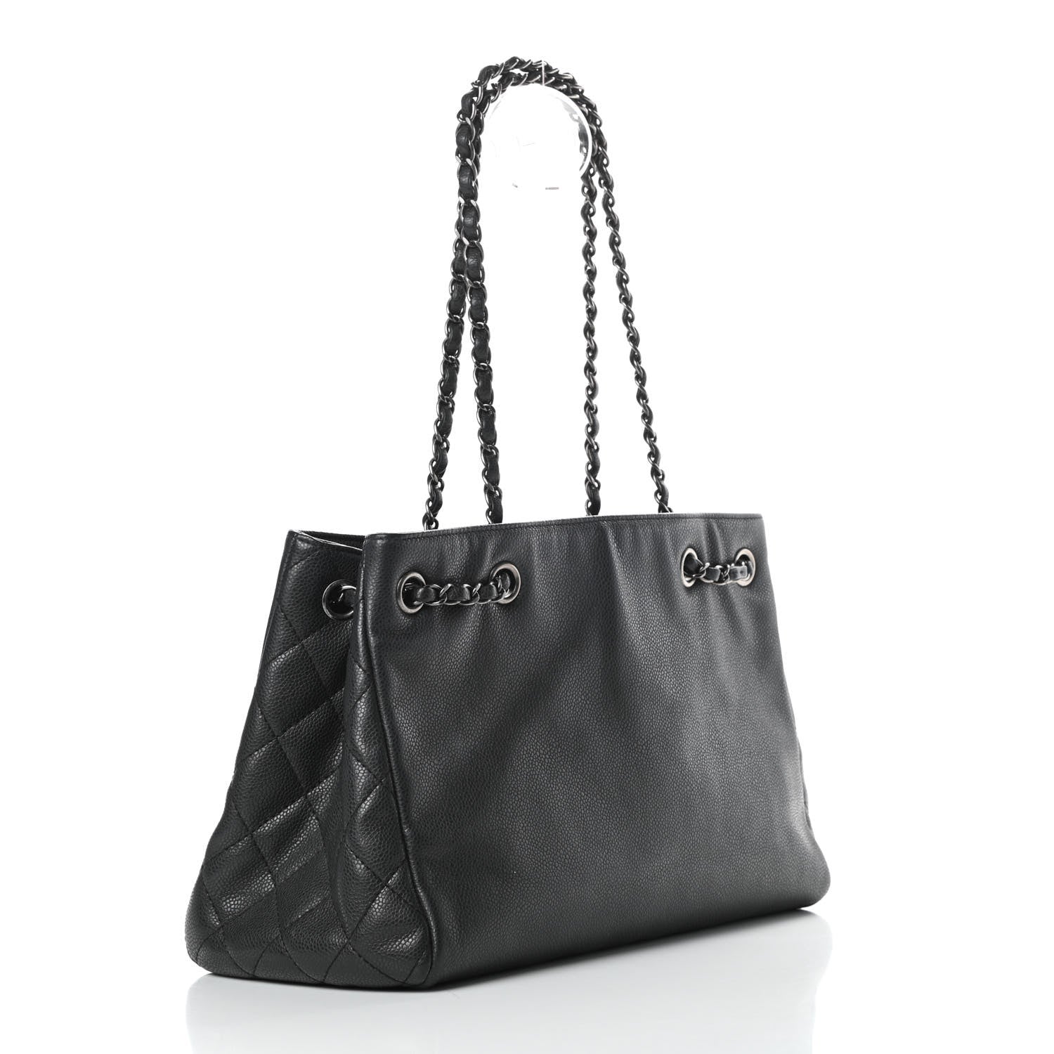 Chanel Metallic Grained Calfskin Medium Woven Chain Shopping Tote Black 3 of 12