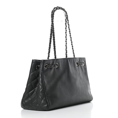 Chanel Metallic Grained Calfskin Medium Woven Chain Shopping Tote Black 3 of 12