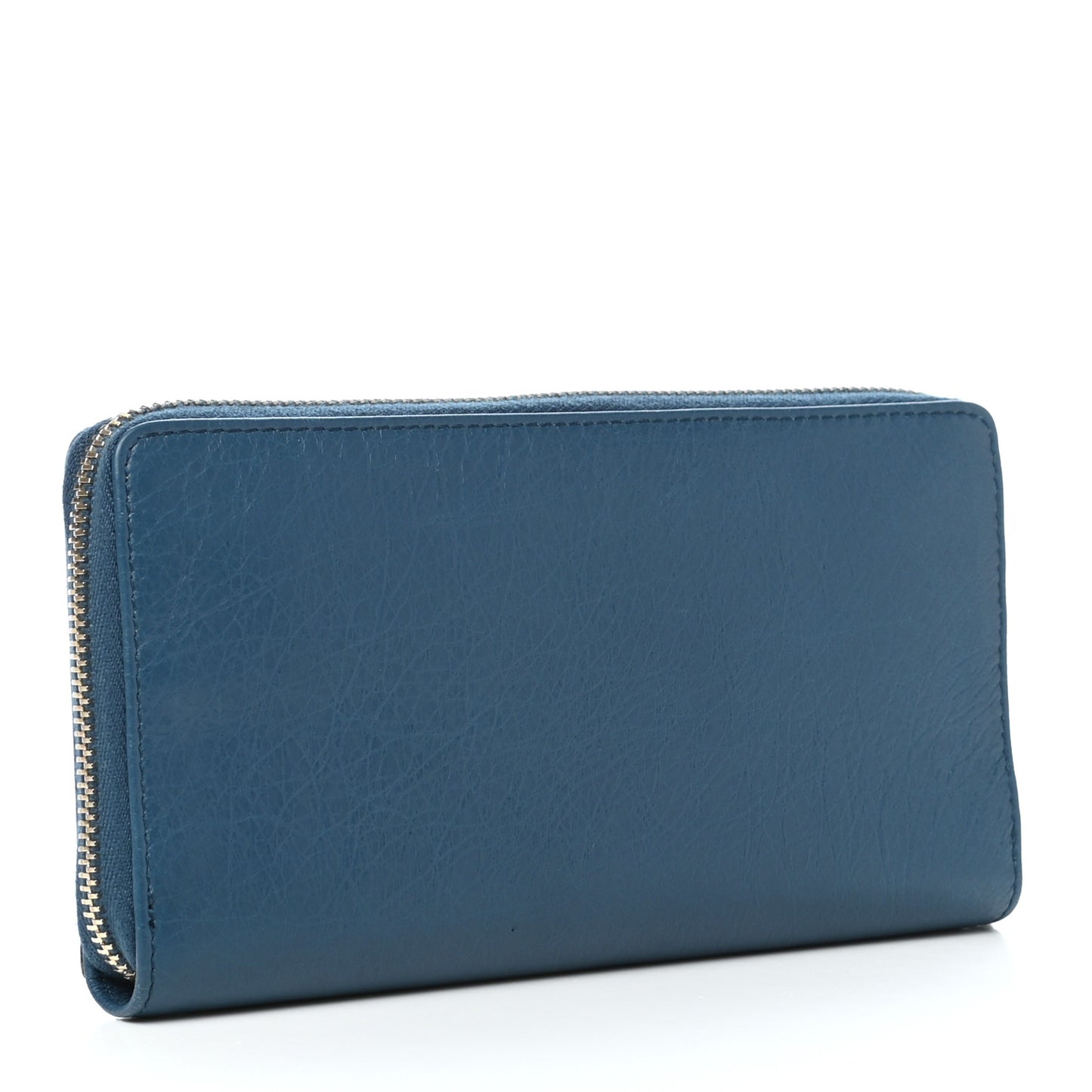 Chevre Gold Metallic Edge Hardware Zip Around Wallet Blue