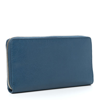 Balenciaga Chevre Gold Metallic Edge Hardware Zip Around Wallet Blue 3 of 7