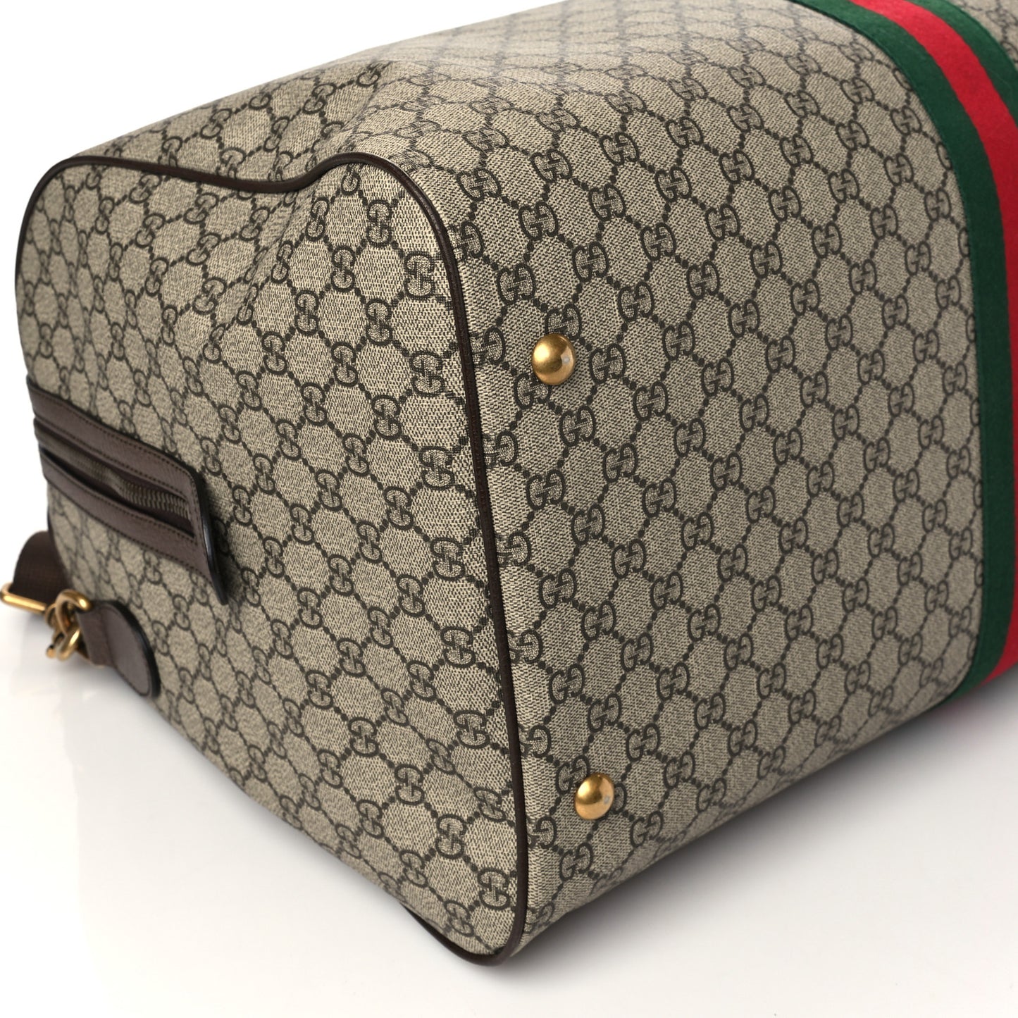 GG Supreme Monogram Textured Dollar Calfskin Web Large Savoy Duffle Bag Beige Ebony New Acero