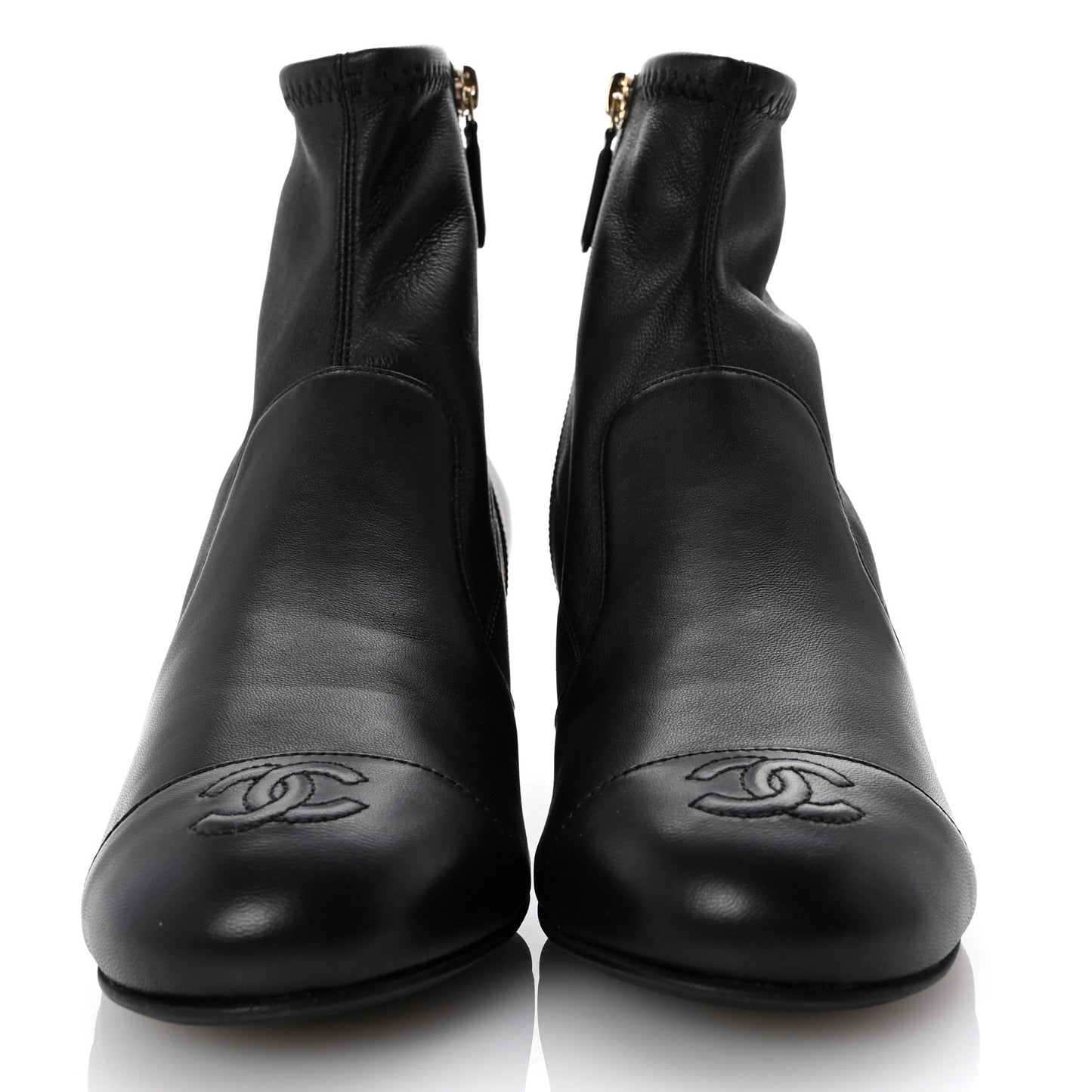 Stretch Lambskin Cap Toe CC Short Boots 37.5 Black