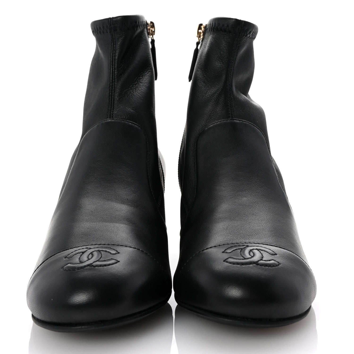 Chanel Stretch Lambskin Cap Toe CC Short Boots 37.5 Black 3 of 9
