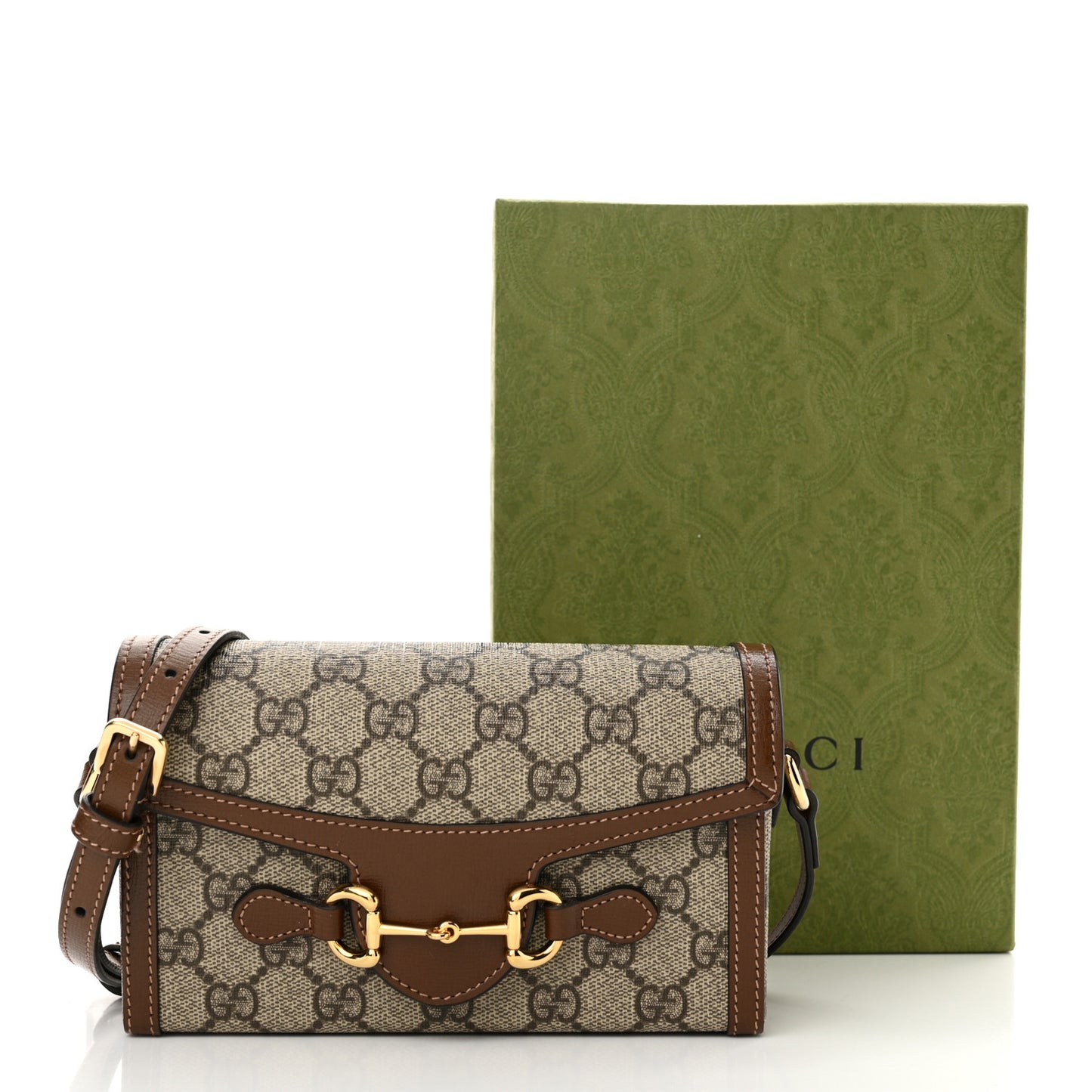 GG Supreme Monogram Mini Horsebit 1955 Shoulder Bag Beige Brown Sugar