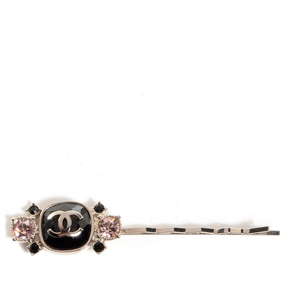 Chanel Crystal CC Hair Clip Pin Pink Black 1 of 4