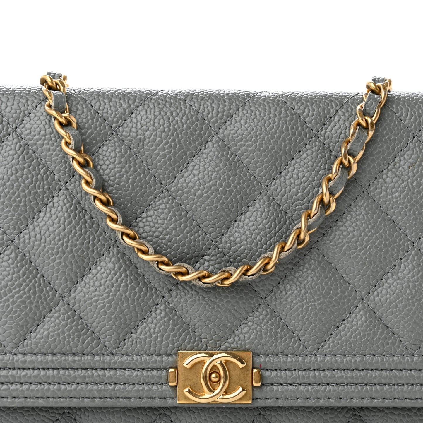 Caviar Quilted Boy Wallet On Chain WOC Grey