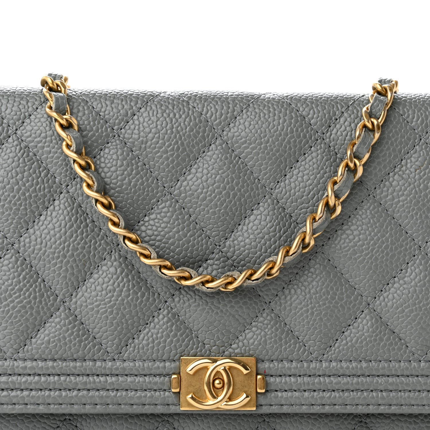 Chanel Caviar Quilted Boy Wallet On Chain WOC Grey 8 of 15
