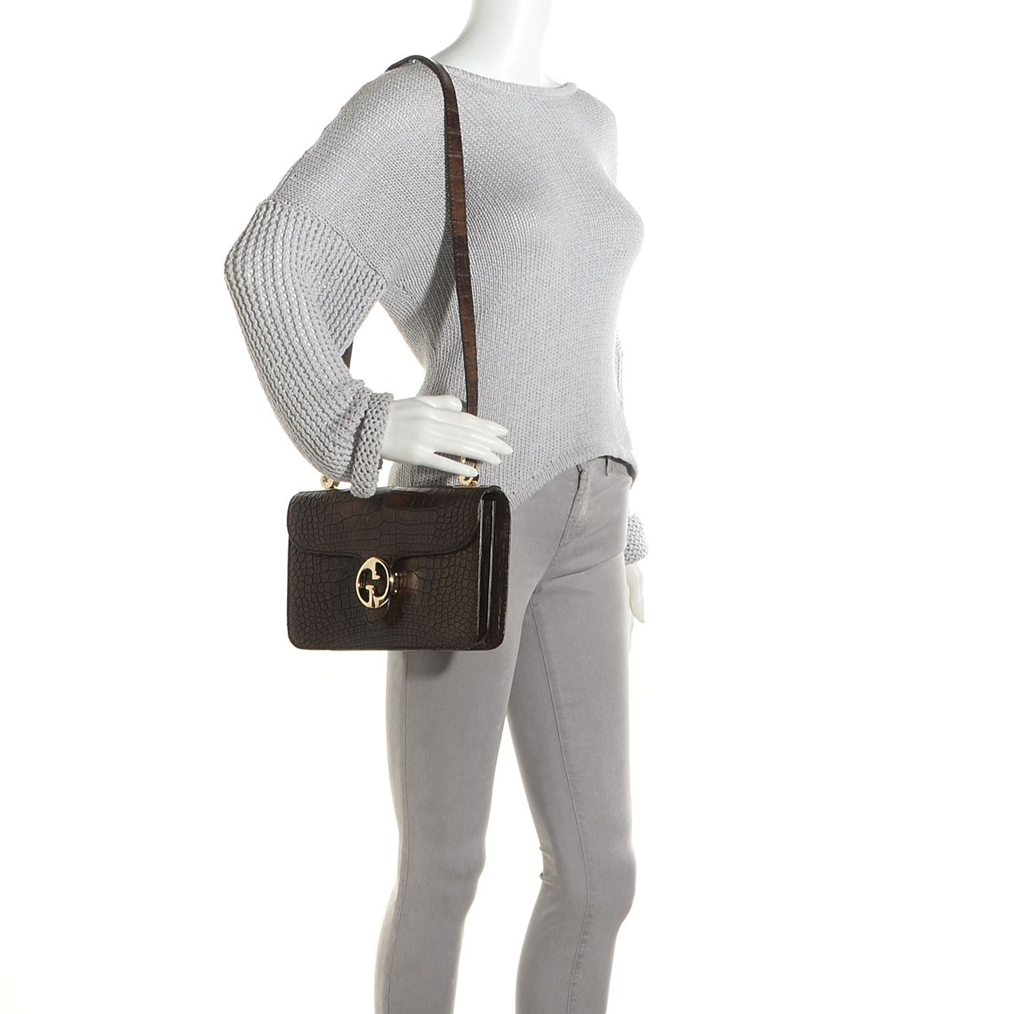 Washed Crocodile 1973 Medium Top Handle Bag Brown
